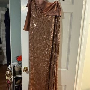 Elegant One Shoulder Sequin Dress - Bronze